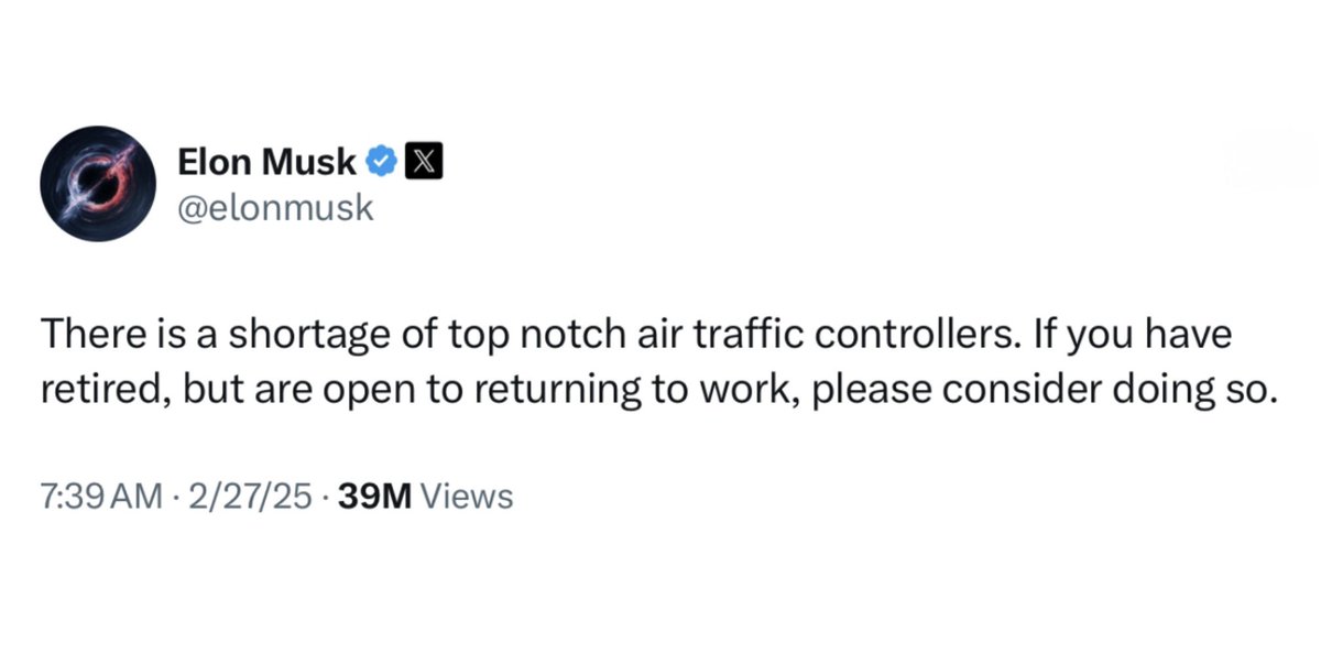 Good God, this is so embarrassing.

If you aren’t worried enough about flying —apparently, Elon Musk is in charge of air traffic controllers now, but he doesn’t even know the mandatory retirement age is 56.