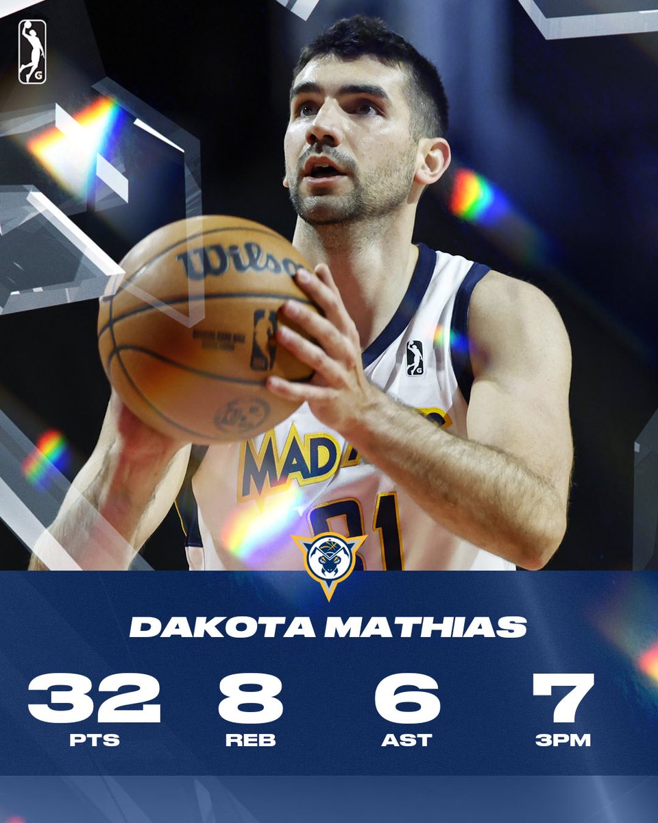 nbagleague's tweet photo. Dakota Mathias went off for the Mad Ants, recording a game-high in scoring! He recorded his second 30+ point game of the season and his ninth game with 5+ three-pointers. 🎯 https://t.co/AoLFX7RSb9