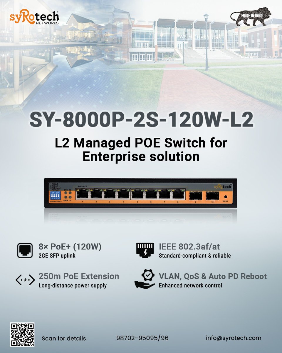 Syrotech's tweet image. Imagine a network that never lags, never drops, and powers up every device effortlessly. Now stop imagining—because it&apos;s brought to you by the SY-8000P-2S-120W-L2 POE Switch!

#Syrotech #PoESwitch #NetworkingSolutions #BusinessNetworking #SmartNetworking #TechInnovation
