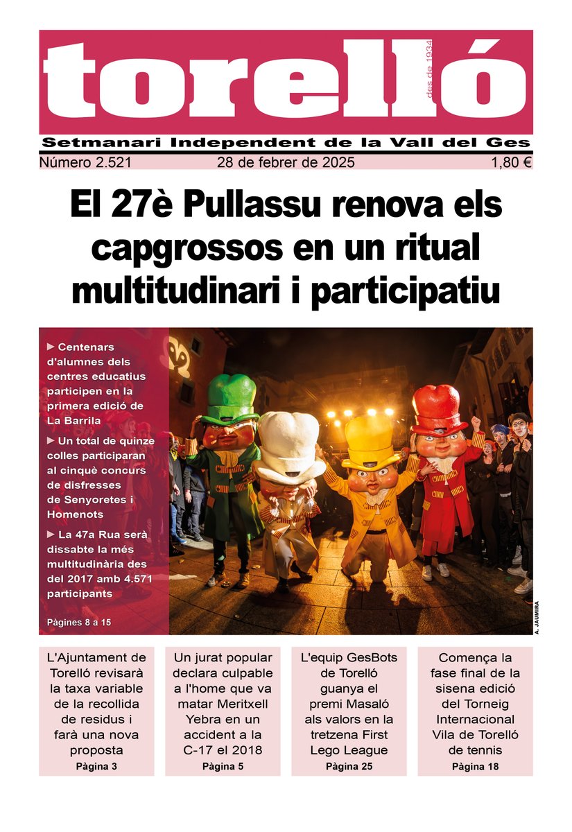 Setmanari Torelló (@settorello) on Twitter photo Bon dia! Aquesta és la portada del <a href="/settorello/">Setmanari Torelló</a> d'aquest divendres 28 de febrer. Que passeu un bon <a href="/Carnavaltorello/">Carnaval de Torelló</a>! #torelló #valldelges #osona Bon dia! Aquesta és la portada del <a href="/settorello/">Setmanari Torelló</a> d'aquest divendres 28 de febrer. Que passeu un bon <a href="/Carnavaltorello/">Carnaval de Torelló</a>! #torelló #valldelges #osona