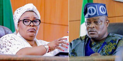 ConfamNewsNG's tweet photo. The crisis in the Lagos State House of Assembly escalated as removed Speaker Mudashiru Obasa returned and held a session with four lawmakers. 

While APC leaders support his comeback, 36 lawmakers insist Mojisola Meranda remains Speaker, keeping tensions high. https://t.co/VwMOLmdf7n