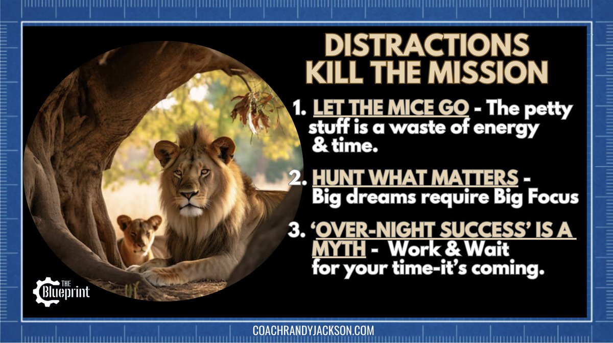 The Parable of the LION &amp; the MOUSE 🦁

A lion takes his young son hunting for the 1st time. When the cub chases a mouse, the lion stops him: "Lions don’t eat mice. The energy it takes isn’t worth the small meal. We hunt antelope."

We all let distractions take us from what