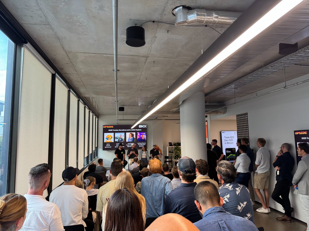 Upside (@0xupside) on Twitter photo Full house last night for our first major 2025 meetup!
Thanks to everyone that turned out at Upside HQ.
Massive shoutout to our speakers who got a little spicy 🌶
And to <a href="/OKXAustralia/">OKX Australia</a> & <a href="/NounsDeliMelb/">Nouns Deli ⌐◨-◨</a> for their incredible support of '2025 Trends, Narratives & a Little Hopium' Full house last night for our first major 2025 meetup!
Thanks to everyone that turned out at Upside HQ.
Massive shoutout to our speakers who got a little spicy 🌶
And to <a href="/OKXAustralia/">OKX Australia</a> & <a href="/NounsDeliMelb/">Nouns Deli ⌐◨-◨</a> for their incredible support of '2025 Trends, Narratives & a Little Hopium'