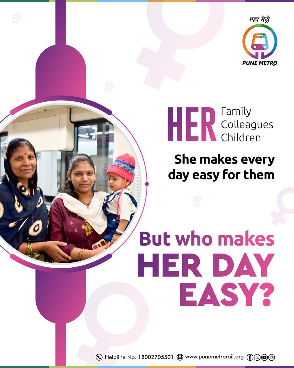 metrorailpune's tweet photo. She’s always there, making life easier for everyone around her. But who’s making her day easier?
Stay tuned... something special is coming soon for HER!
#SheMovesSafeWithMetro #womensdayspecial #PuneMetro https://t.co/EY9iTJv3L1