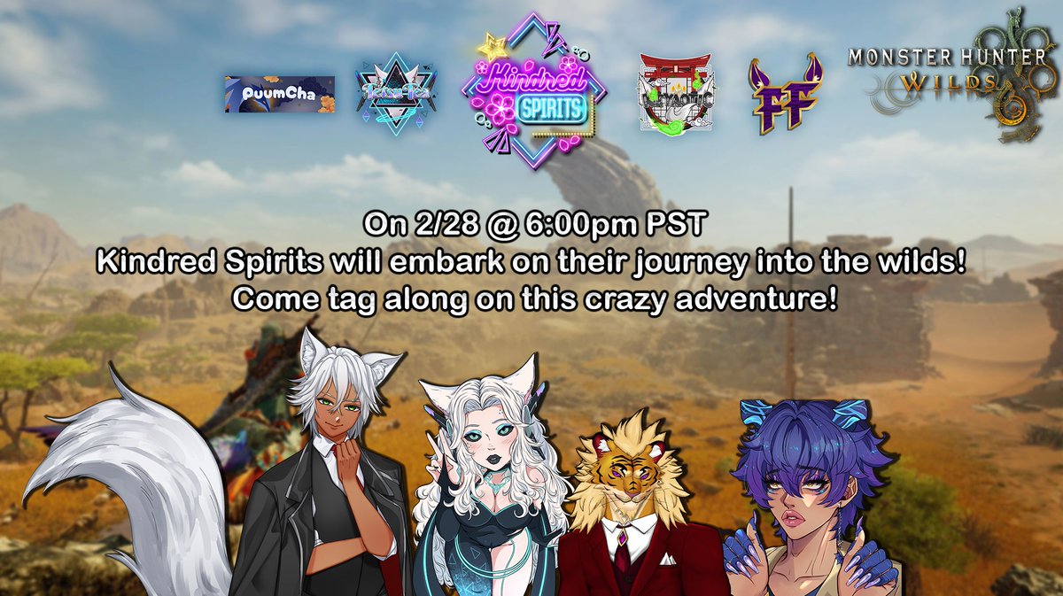 tetsumiscove's tweet photo. Kindred Spirits will be starting their monster hunter adventure on 2/28 at 6:00pm PST! Its my first monster hunter ever! I am super excited. Hope to see you all then! 
 #Vtuber #VtubersEN #VtuberSupportBeam #MonsterHunterWilds https://t.co/nbosgfot3o