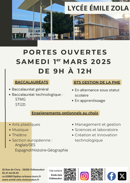 citescoZola28's tweet photo. 🗓️Les Portes Ouvertes auront lieu demain de 9h00 à 12h00. Une occasion unique de visiter l'établissement, rencontrer les équipes et les élèves et découvrir notre offre de formation de la seconde au Bac +2.🏫
Venez nombreux partager ce moment convivial et riche en découverte ! https://t.co/iZlIBhNKUM