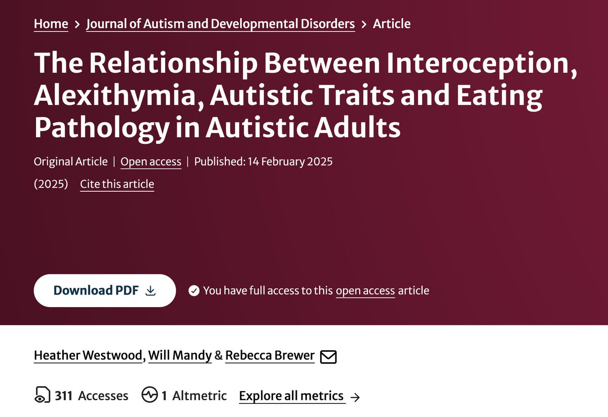 SINetwork's tweet image. This new study investigated #Interoception, alexithymia, autistic Traits and eating pathology in Autistic individuals. 
doi.org/10.1007/s10803…