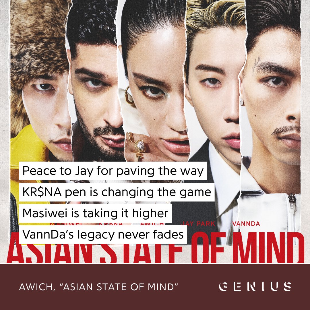 Genius_kor's tweet photo. Japanese rapper #Awich (@Awich098) teams up with fellow Asian rappers, Jay Park (@JAYBUMAOM) from South Korea, KR$NA (@realkrsna) from India, VannDa (@therealvannda) from Cambodia, and MaSiWei (@MASIWEI1993) from China for a new song!
Check out the lyrics to #ASIANSTATEOFMIND on Genius now!
🔗https://t.co/ONIG9Y8hEW