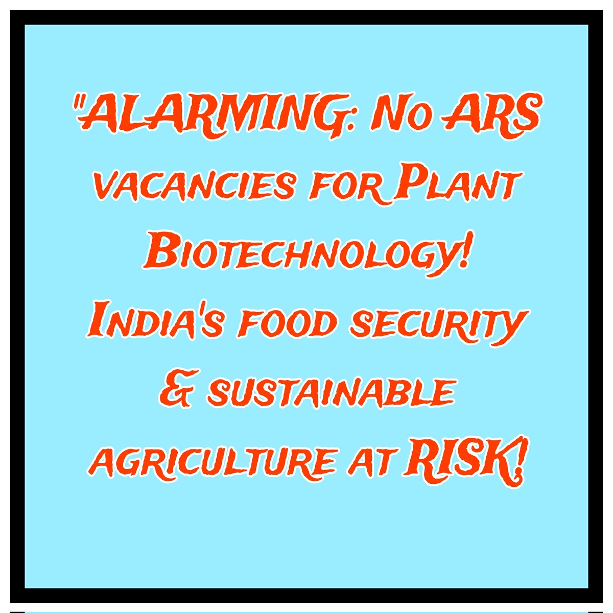 ashuanchan22's tweet photo. "Shape the future! Include Plant Biotech vacancies in ARS 2025. 8 years since 2017, 3 ARS recruitments, 0 Agri-Biotech seats!
 #ReviseARS2025withAgriBiotech #ARSneedsAgriBiotech @ASRB118121 @DrSanja87281635 @icarindia @ICAR_NIPB @ChouhanShivraj @hpathak_icar @AgriGoI @PMOIndia https://t.co/sMRvGUlW8j