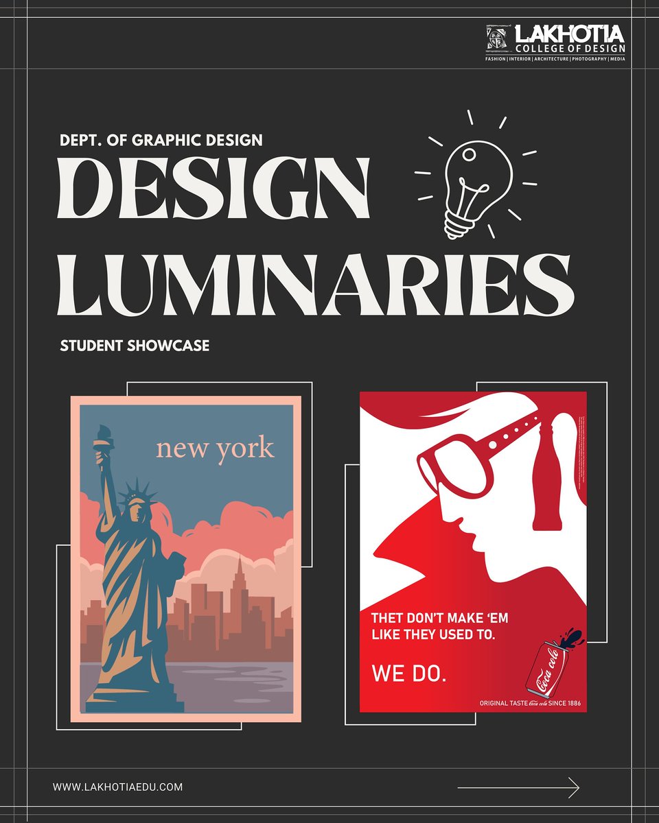 lakhotiacollege's tweet image. 📷 LUMINATE Presents Design Luminaries Student Showcase 📷 From the bustling streets of New York City to the iconic branding of Coca-Cola, our talented graphic design students bring their creative vision to life! 

#LuminateByLakhotia #DesignLuminaries #StudentShowcase