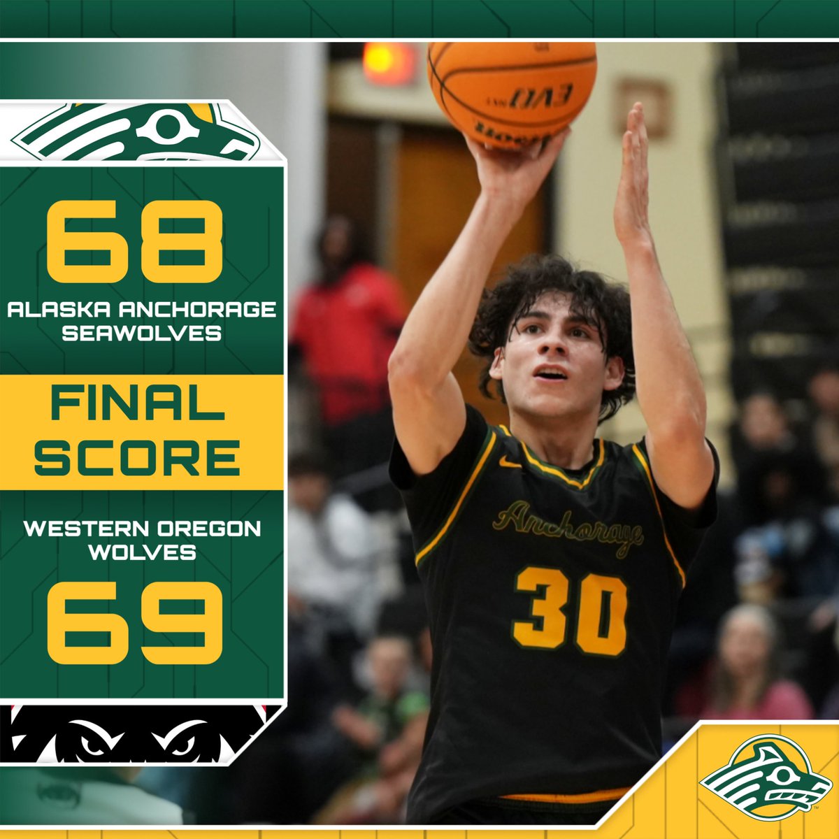 Dillon Barrientos scores a career high 20 points as UAA falls by the narrowest of margins tonight in Oregon.