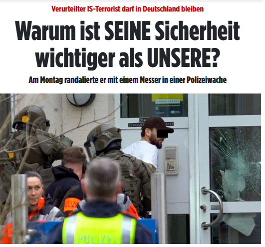 Taykra's tweet photo. #Oelde: Polizisten wollten ihn in Abschiebehaft nehmen. Da randalierte d verurteilte IS-Terrorist Mukhammadsaid S. (39) mit einem Messer in der Wache, bis ihn ein SEK festnahm. Gericht entschied: Der Tadschike darf in D bleiben. Mglw droht ihm in seinem Heimatland Tod u Folter. https://t.co/1BimhLKIFN