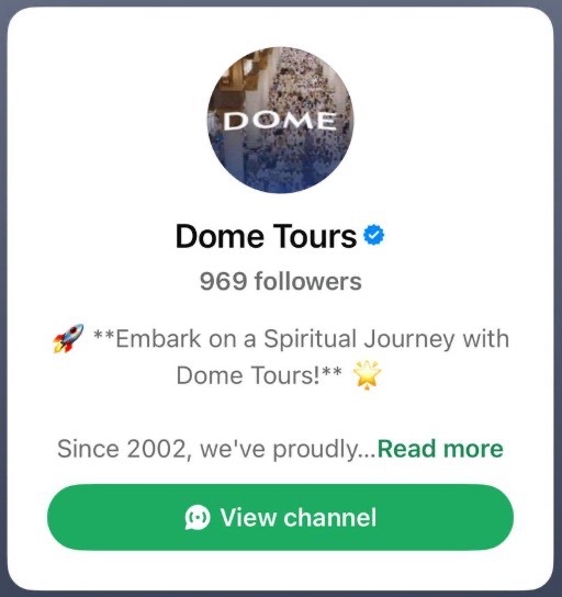 dometours's tweet photo. Follow the Dome Tours channel on WhatsApp: https://t.co/ej9W2T6tb2

🚀 *Embark on a Spiritual Journey with Dome Tours!* 🌟

✨ Join our WhatsApp Channel for exclusive insights, tips, and updates to enrich your pilgrimage experience. https://t.co/wgBL2xPxjh