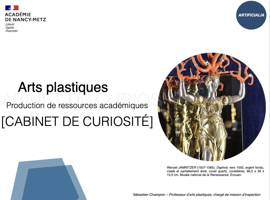 BenjaminHorrut's tweet image. Nouvelles ressources produites  @acnancymetz à retrouver dans la rubrique &quot;Cabinet de curiosité&quot; du site académique. sites.ac-nancy-metz.fr/arts-plastique…
Des présentations et analyses d&apos;objets singuliers, naturels ou artificiels, afin d&apos;alimenter des scénarios pédagogiques en #artsplastiques