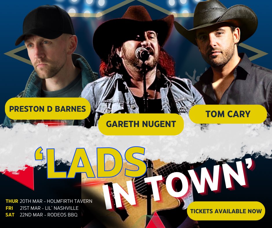 Preston D Barnes Official (@preston_dbarnes) on Twitter photo ‘LADS ON TOUR’ is happening this March‼️
We’re heading on the road to 3 locations around the UK, bringing you an ‘In The Round’ experience with all the bells and whistles to go with it 🔥🎸🎤
Thursday 20th March - Yorkshire 
Holmfirth Tavern
(Songwriter ‘In the round’) ‘LADS ON TOUR’ is happening this March‼️
We’re heading on the road to 3 locations around the UK, bringing you an ‘In The Round’ experience with all the bells and whistles to go with it 🔥🎸🎤
Thursday 20th March - Yorkshire 
Holmfirth Tavern
(Songwriter ‘In the round’)