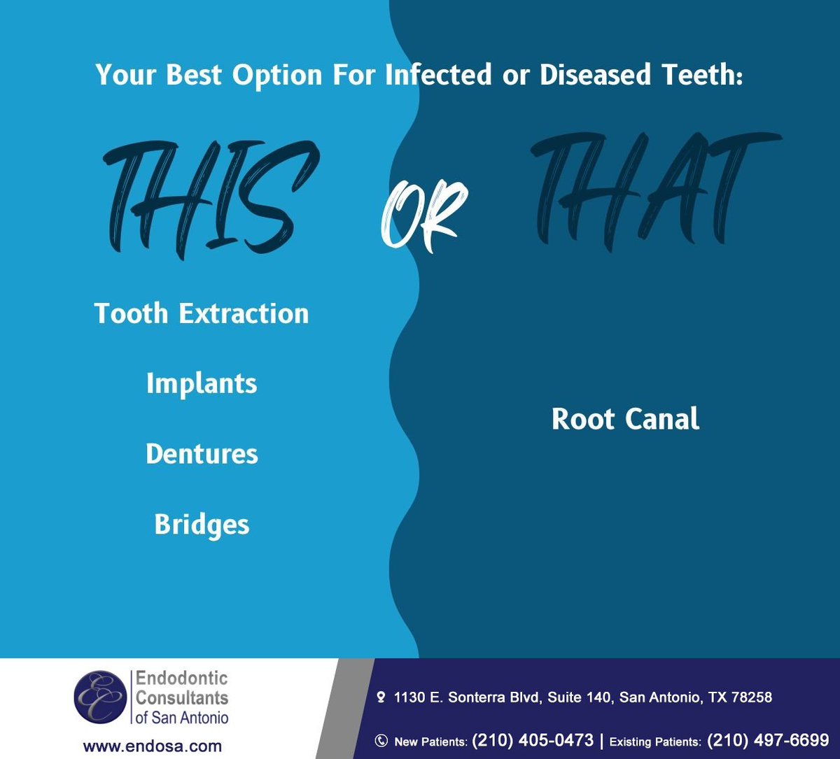 Keeping your natural teeth is always the best choice. Root canal therapy saves your tooth and prevents issues like shifting teeth and difficulty chewing. Endodontic Consultants of San Antonio can guide you. #rootcanal #dentalhealth #endodonticconsultantsofsanantonio #sanantonio