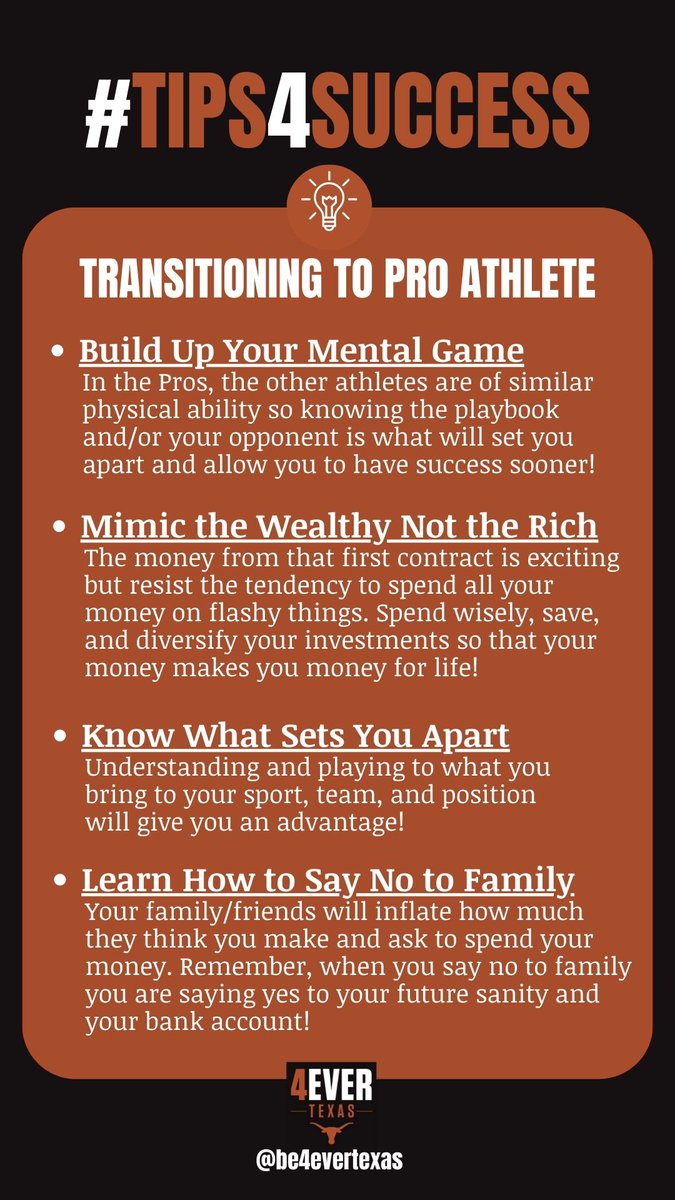 be4evertexas's tweet image. This week, the @TexasLonghorns student-athletes learned the following 4 tips about transitioning to being a Professional Athlete from Longhorn Legends Fran Harris @FranHarris & Derrick Johnson @superdj56