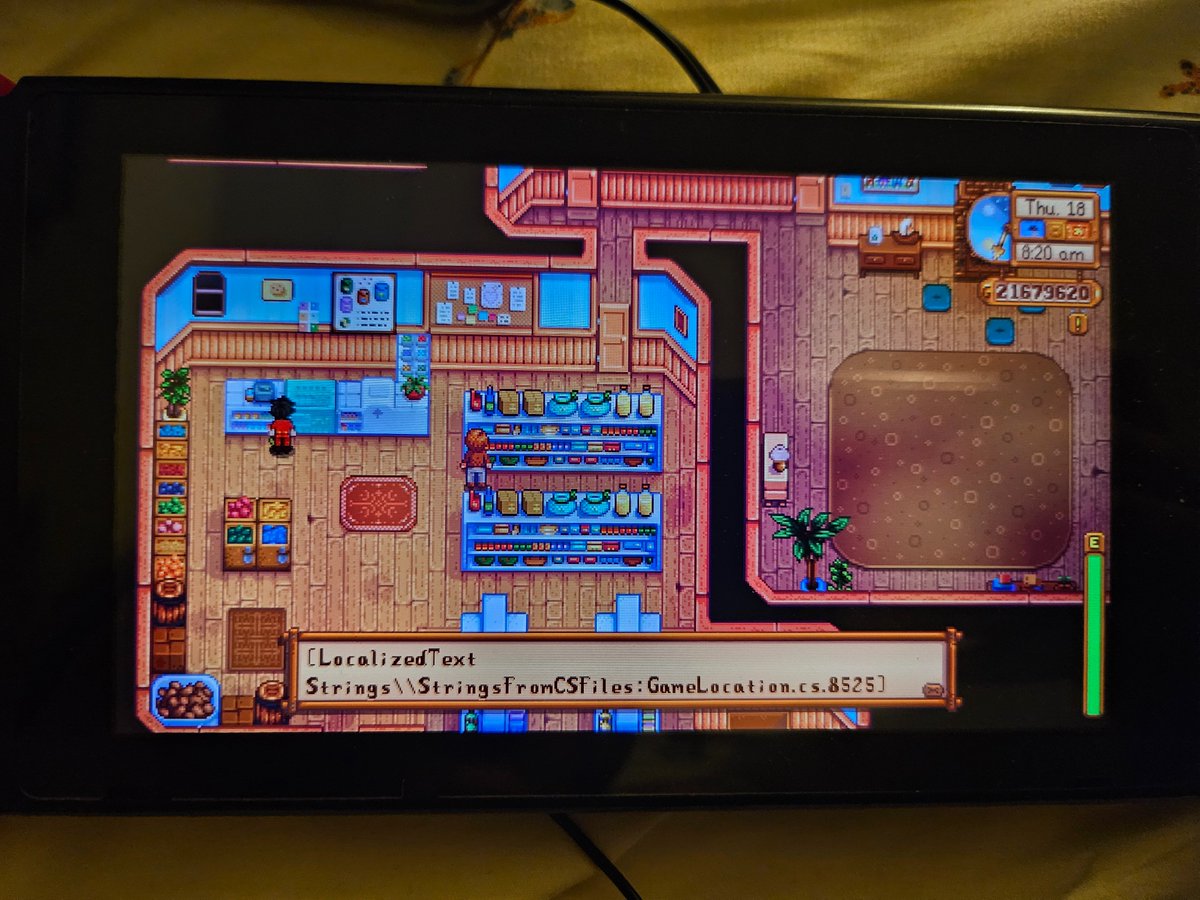 GlossySorbet's tweet image. @ConcernedApe sorry to bother you king, I just downloaded the latest update on Switch and this comes out when Pierre isn&apos;t near the counter. Really appreciate everything you do btw 🫶