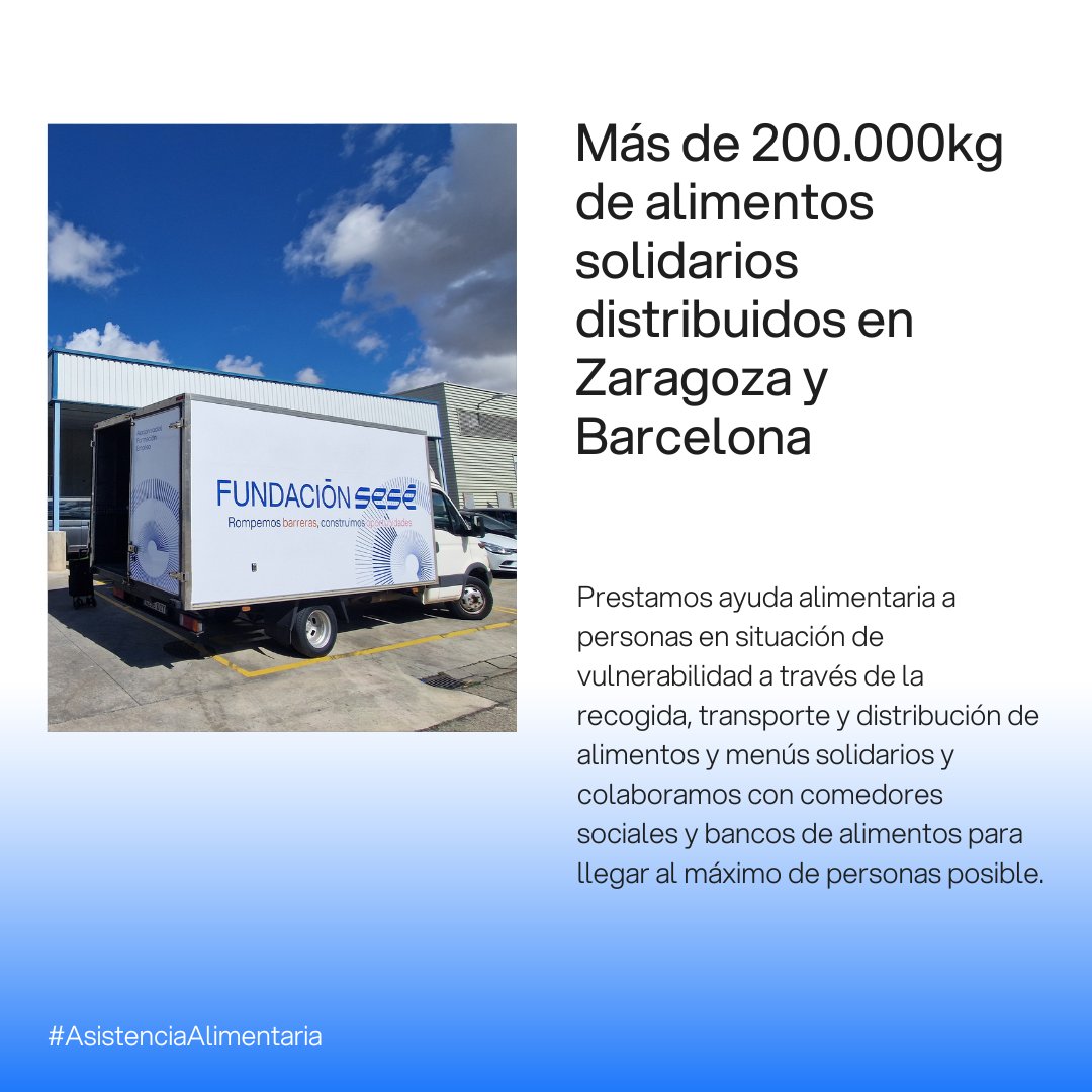Rompemos barreras, construimos oportunidades. 💙✨
Hemos distribuido más de 200.000 kg de alimentos solidarios en Zaragoza y Barcelona, llevando ayuda a quienes más lo necesitan. 🍽️🤝 

fundacionsese.org/asistencia-ali…

#Solidaridad #AlimentosParaTodos #AyudaHumanitaria