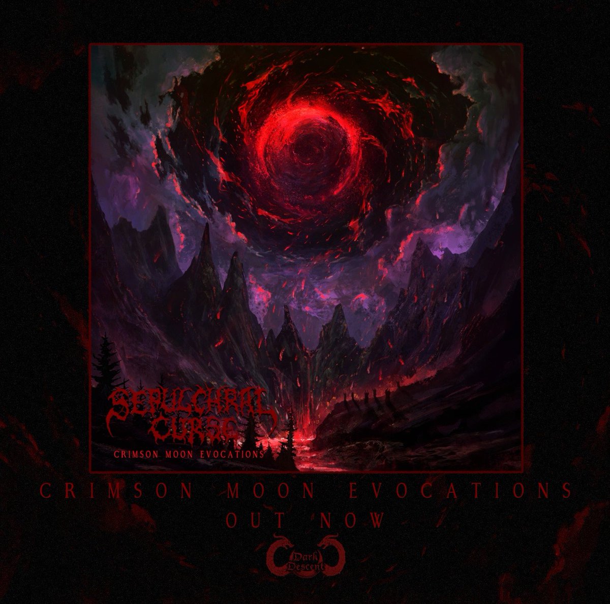 Curses manifest! Crimson Moon Evocations is officially released today! Our third album stands as the monument of resilience and creativity as it crystallizes what we are about and where we are going.

#sepulchralcurse #deathmetal #darkdescent #darkdescentrecords #oxroadstudios