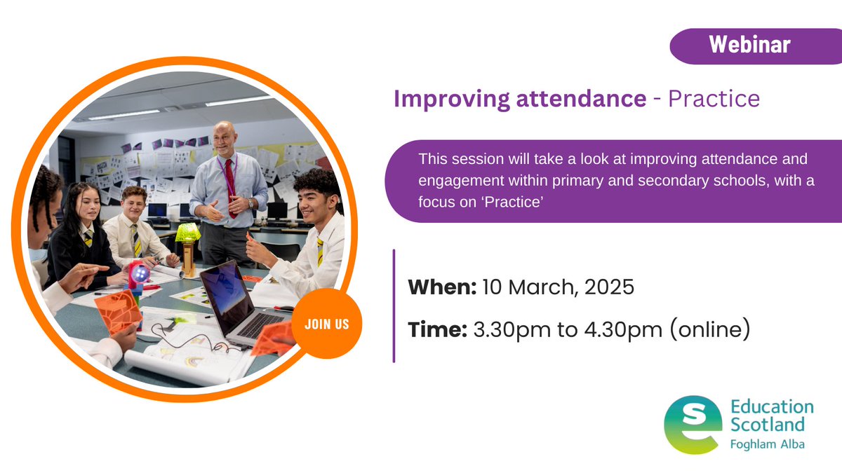 As part of our package of attendance support materials, we have co-designed a series of Senior Leaders National Events. 

Join this one next month which will include a presentation from Dunoon Grammar School in Argyll &amp; Bute. 

Sign up 👉 ow.ly/xQAV50V1XTb