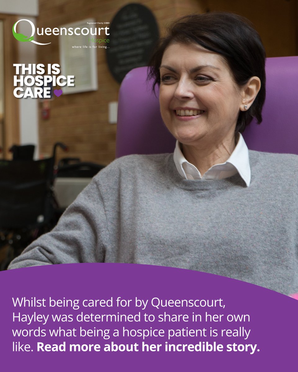 "Every single person treats me like I matter, nobody pities me here – I’m just Hayley, and that is a real gift.” Consider leaving a Gift in your Will, so we can continue to care for more people like Hayley. #ThisIsHospiceCare 💜💚 queenscourt.org.uk/about-us/queen… queenscourt.org.uk/support