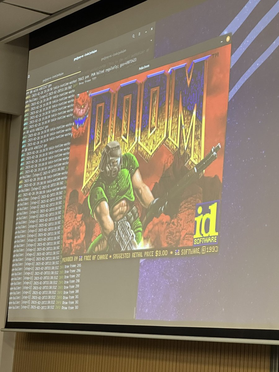 Qinwen_Wang's tweet photo. Live demo in Shanghai from @gavofyork It's really amazing that you can run normal software with an onchain VM with JAM, which means you can run everything in the entire internet with JAM, and without any modification, its just work, natively. Really a miracle, that actually happening!
