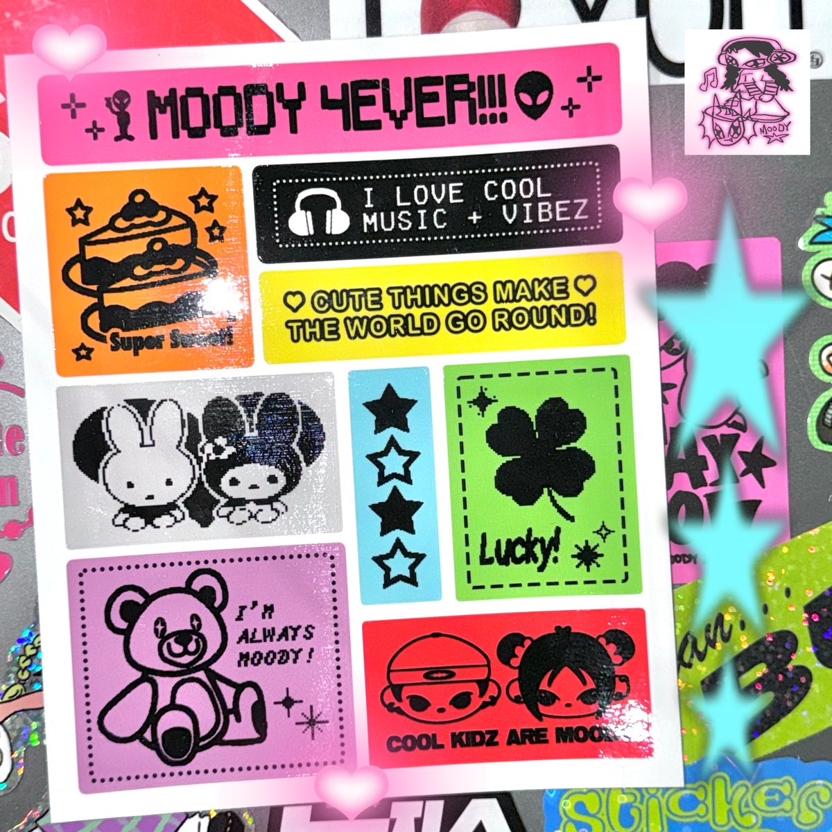 reign_is_moody's tweet photo. (new) exclusive glossy sticker sheet for @the_moody_club 🤗🧸🍀 https://t.co/jDETeyO2Hc