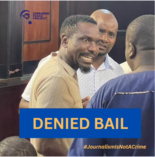 The court has denied <a href="/HStvZim/">HStvZim</a> Blessed Mhlanga bail detaining him for a further 2 weeks until 14 March. Prolonged pre-trial detention is a violation of the rights of the arrested &amp; is being used to intimidate dissenting voices &amp; journalists #FreedomOfExpression must be upheld