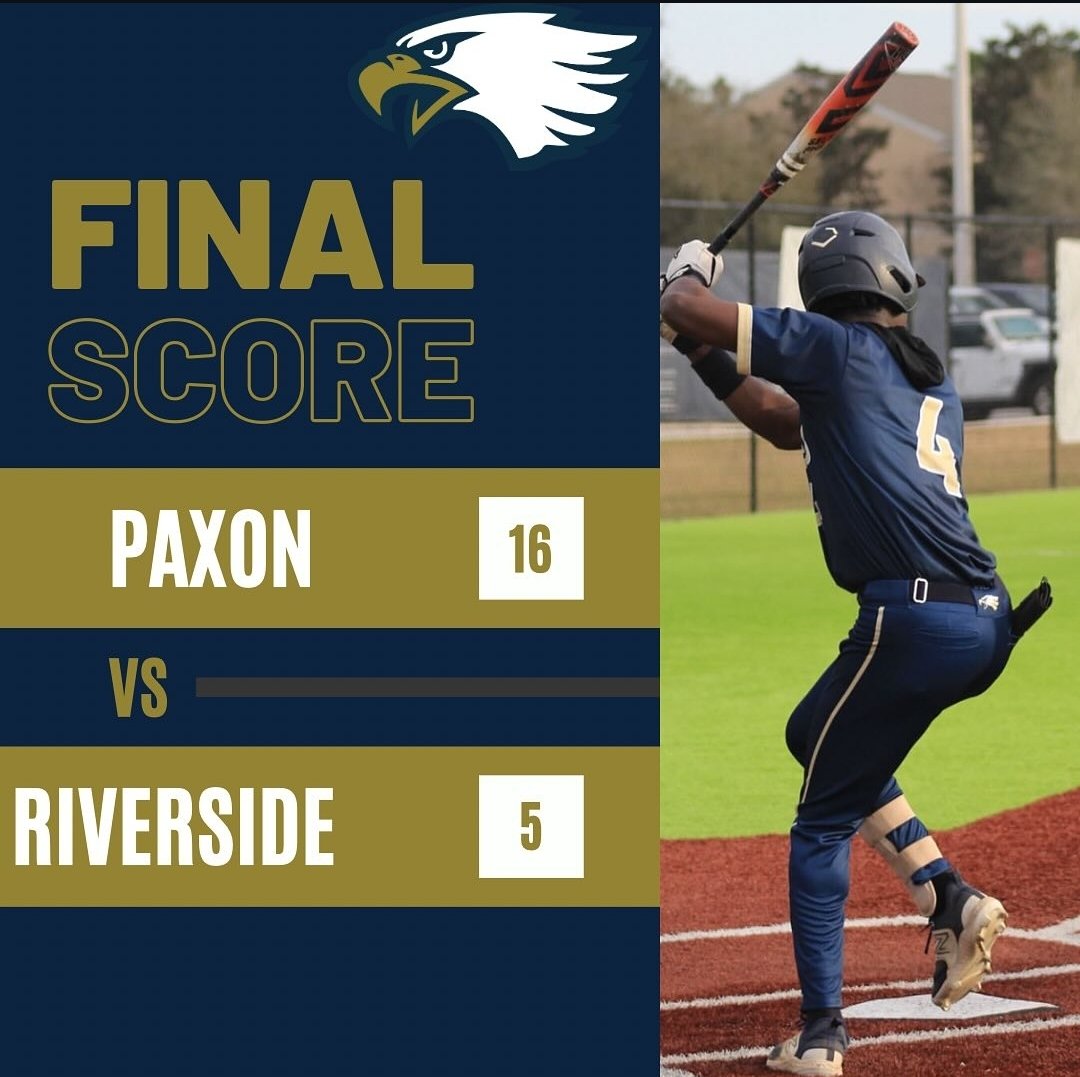Final: 16-5 W
⚾️ Z.Emery: W (2-0)
4IP, 2H, 0R, 4K, 60% SP
⭐️ R.Bryson: 3-6, 2 2B, 3R, RBI, 3SB
⭐️ J.Jackson: 2-5, 2R, RBI, 3SB
Next: 3/4 vs. Eagle's View Acad.
***HOME OPENER***
#FinishStrong #PaxonSAS @duvalsports @duvalschools <a href="/BrentASJax/">Brent Martineau</a> <a href="/1010XLAG/">Andrew Gibson</a> <a href="/CFreemanJAX/">Clayton Freeman</a> <a href="/JustinBarneyTV/">Justin Barney</a>