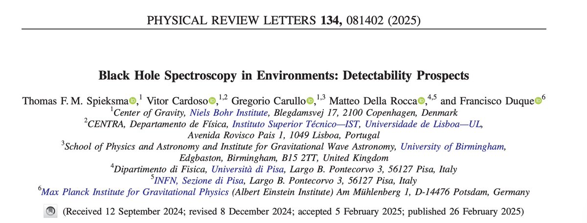 🌌 Galaxies Do Not Affect Black Hole Spectroscopy 🌌

When a black hole is disturbed, it "rings" like a bell. A new study in <a href="/PhysRevLett/">Physical Review Letters</a> <a href="/APSphysics/">American Physical Society</a>, shows that this process is not significantly altered when the black hole is in the heart of a galaxy.

🔗journals.aps.org/prl/abstract/1…