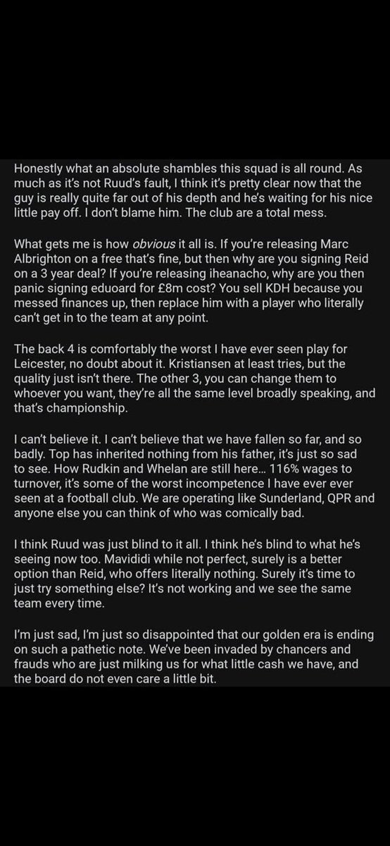 Not my words, but reading this is pretty much on the money. #lcfc