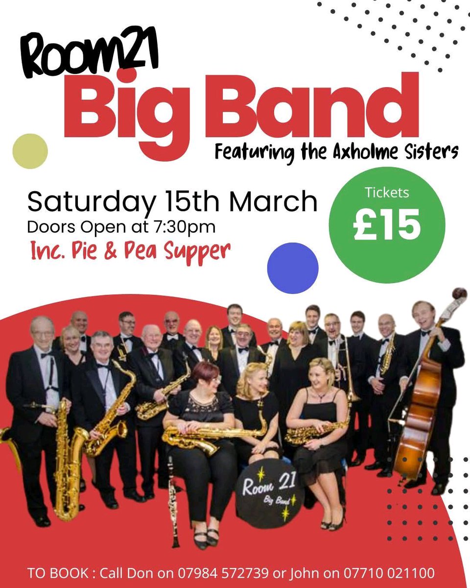 After a sell out show in 2024 we are delighted to have Room21 Big Band  back at Belton Park Pavilion along with the super talented Axholme Sisters

This is the biggest band we have had at the Pavilion (mainly because there are about 400 of them!)