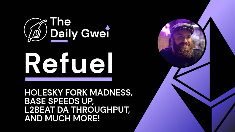 sassal.eth/acc π¦π (@sassal0x) on Twitter photo The latest <a href="/thedailygwei/">The Daily Gwei π¦π</a> Refuel is ready for your consumption! β½
Today's topics:
- Holesky fork madness π€ͺ
- Base speeds up π€
- L2Beat DA throughput π
- and much more β
Watch π
youtu.be/DG_I4goY9hI The latest <a href="/thedailygwei/">The Daily Gwei π¦π</a> Refuel is ready for your consumption! β½
Today's topics:
- Holesky fork madness π€ͺ
- Base speeds up π€
- L2Beat DA throughput π
- and much more β
Watch π
youtu.be/DG_I4goY9hI