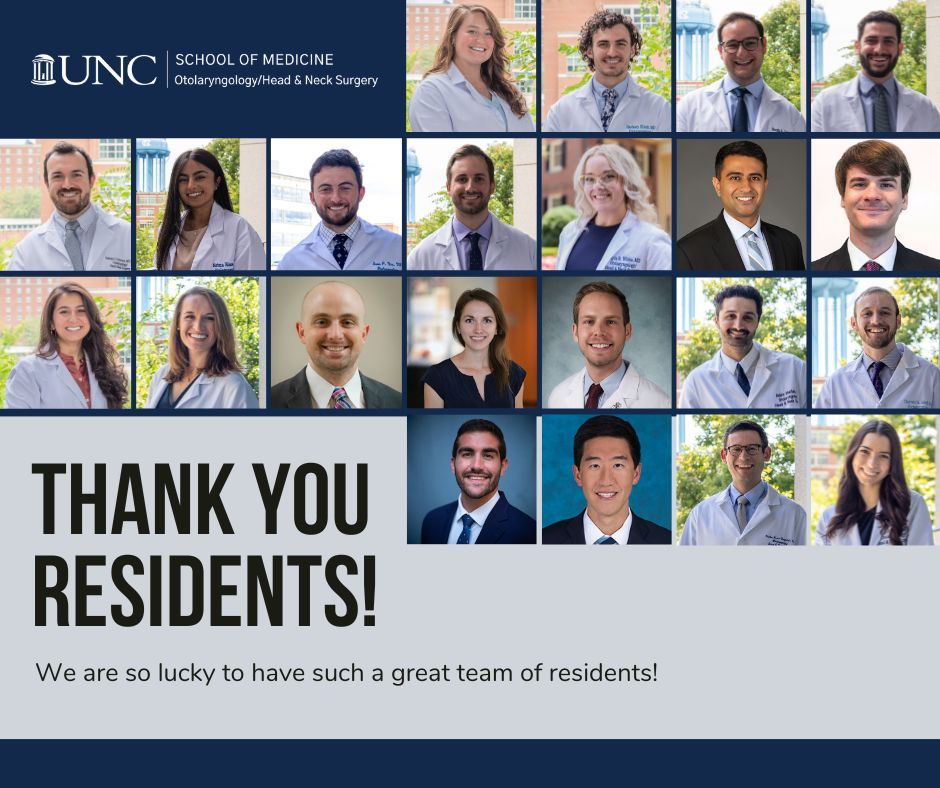 UNC_ENT's tweet image. Happy Thank A Resident Day! We are SO thankful for our residents and all the hard work they do every day to keep people healthy! We are honored to teach you and learn from you. 👂 👃 🗣️  #residents #unchealth #otolaryngology #ENT #HeadandNeck #teaching #onegreatteam @unchealth