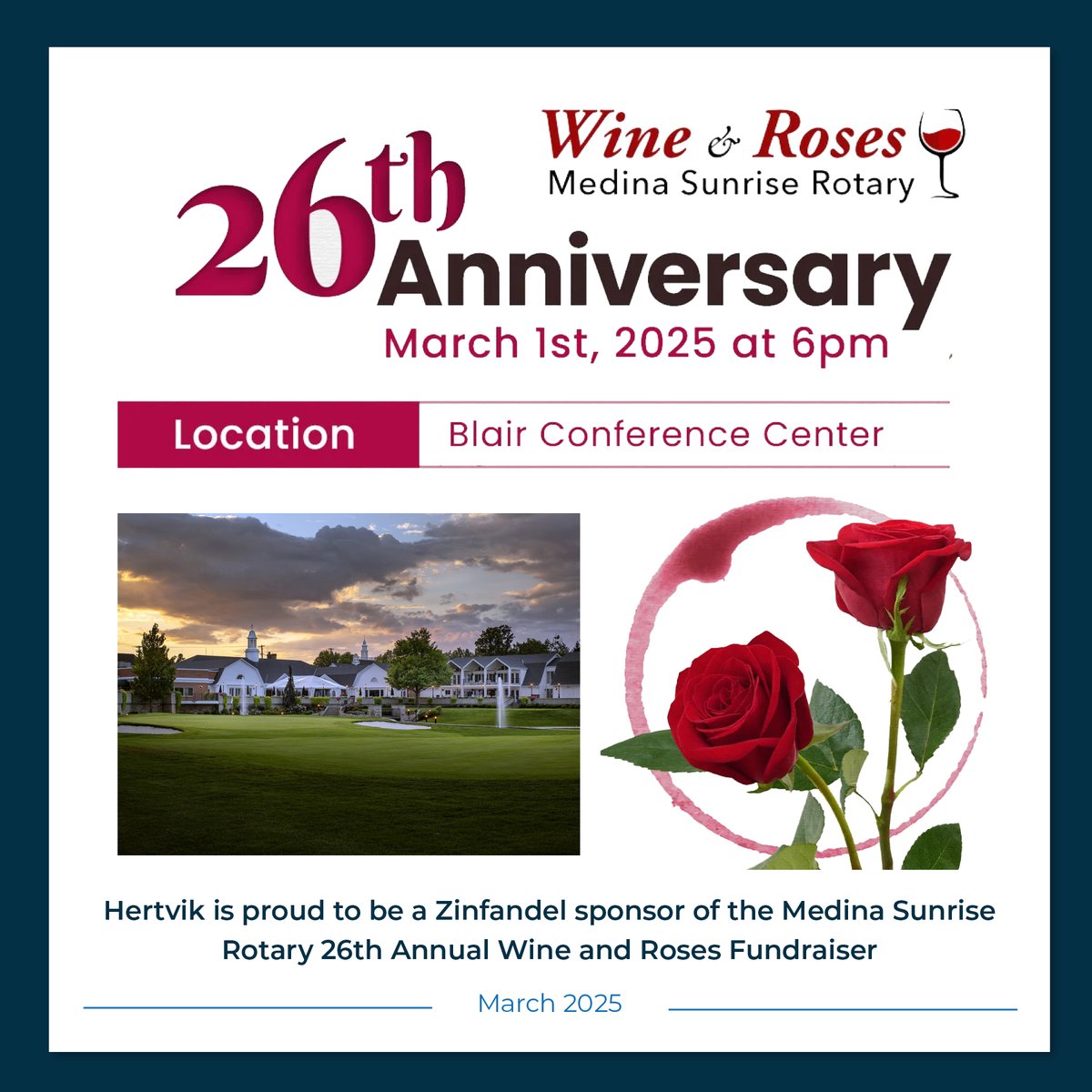hertvikinsgrp's tweet image. Hertvik Insurance is proud to be a Zinfandel sponsor at this year’s Medina Sunrise Rotary Wine and Roses fundraiser on Saturday, March 1, at the Blair Conference Center. medinasunriserotary.org/wineandroses

#HertvikInsurance #MedinaSunriseRotary #WineAndRoses #HertvikCares