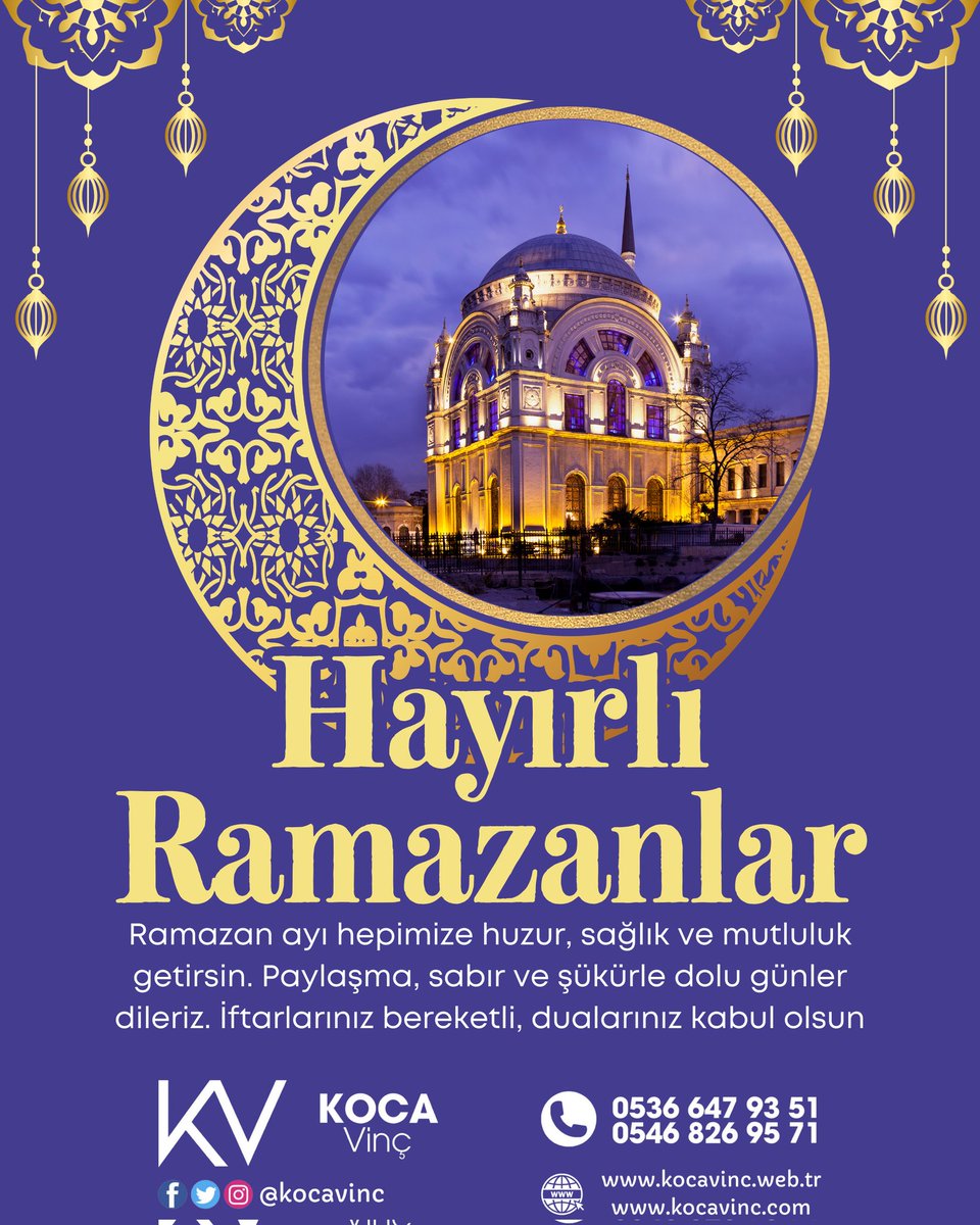 kocavinc's tweet photo. Hayırlı Ramazanlar! Bu mübarek ayın huzur, sağlık ve mutluluk getirmesini dileriz. İftarlarınız bereketli, dualarınız kabul olsun. https://t.co/Qdb825ZzvV