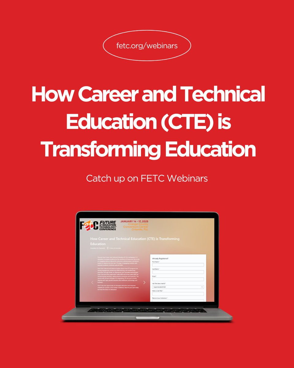 This #CTE Month, explore the cutting edge of Career and Technical Education! Watch our FREE FETC webinar on how CTE is transforming education &amp; catch up on the rest of our webinar series. 

🔗fetc.org/webinars 

#Edtech #FETC
