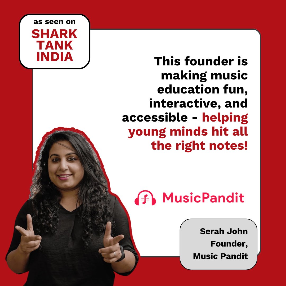 nsrcel's tweet image. Meet Music Pandit, a #StartupOfNSRCEL from the #WomenStartupProgram that is transforming music education with interactive, expert-led online classes for young musicians! 🎶🎸🎤

Catch Serah bringing her a-game on episodes of Shark Tank India - streaming now!