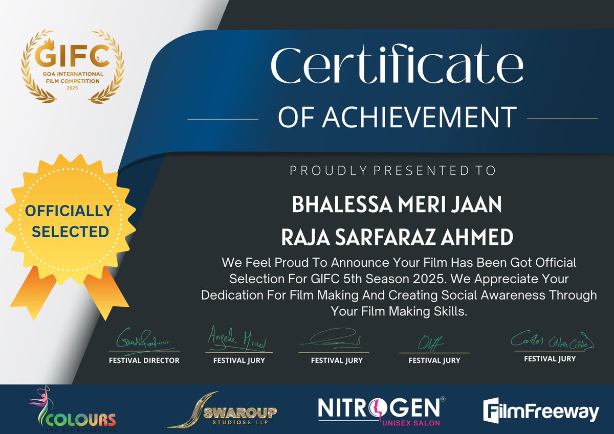 Honored for selection "Bhalessa " has been officially Selected for "Goa International film Competition 2025" An opportunity to represent j&amp;k at grand stage. <a href="/aartiinaagpal/">AARTII NAAGPAL</a> <a href="/AvnyLavasa/">Avny Lavasa</a> <a href="/Devansh_IAS/">Devansh Yadav</a> <a href="/harvinder_ias/">Harvinder Singh, IAS</a> <a href="/dograjournalist/">Ashish Kohli ॐ🇮🇳</a> <a href="/diprjk/">Information & PR, J&K</a> <a href="/TasleemwaniJKAS/">Tasleem Wani JKAS</a> <a href="/vishesh_jk/">Vishesh Mahajan</a>