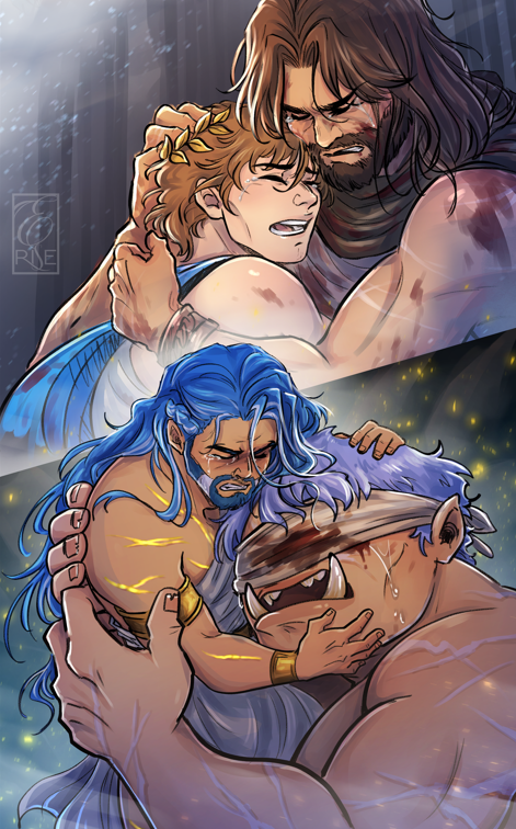 eriseartt's tweet photo. Odysseus &amp; Poseidon : Fatherhood
The little Polyphemus looks so innocent..🥹

(This scene isn't official, just fan art)
#epicthemusical #Odysseus @JayHerrans https://t.co/58EokQw5mH