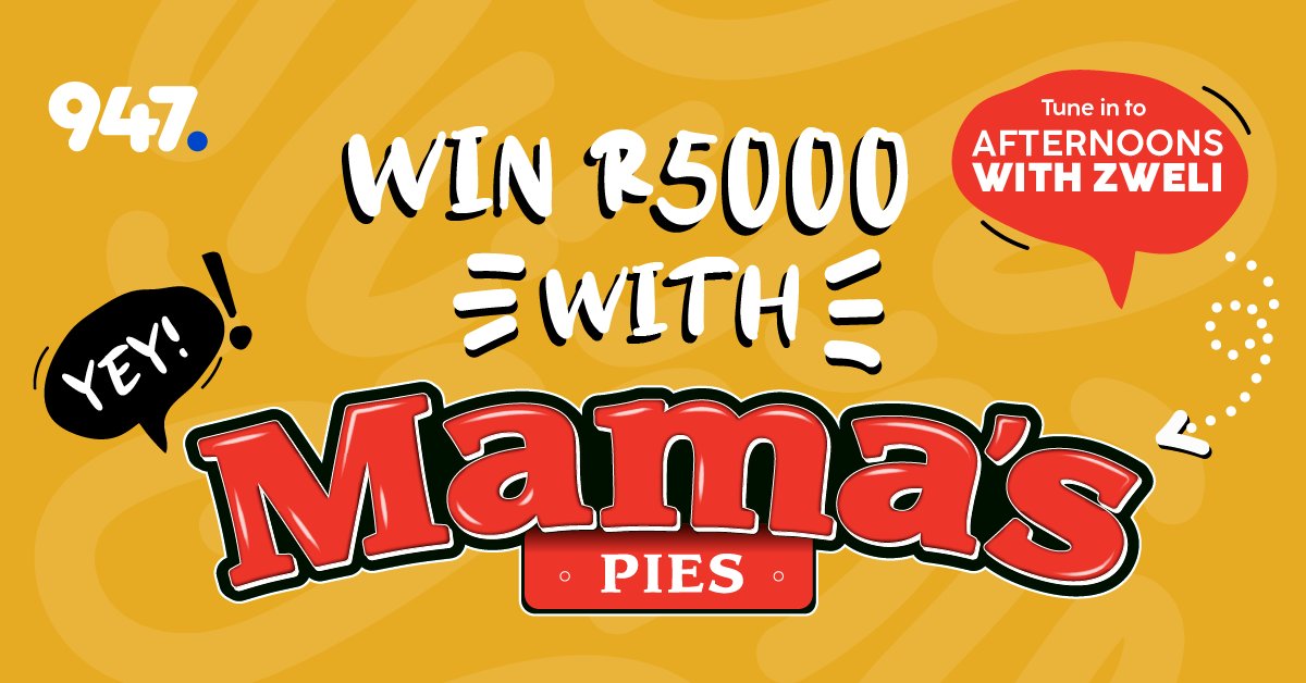 Win R5000 with Mama’s Pies! 🥧 Share how Mama’s Pies saved your day on 947’s Facebook or X with #mamamealtimes. 

Tune in to Afternoons with Zweli next week to see if you win! 🎉

#Mamasmealtimes #Mamassavingtheday