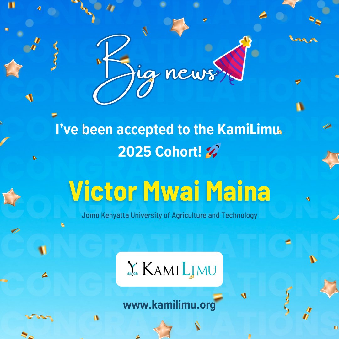 v1c70r_n00b's tweet image. I just got accepted for @KamiLimu cohort of 2025🥳🥳🥳🥳. I can&apos;t wait to learn from mentors, network and continue upskilling.

#Growth #KamiLiMu