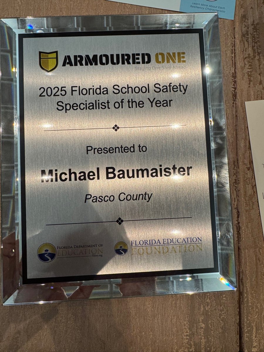 Congratulations to FS3's Vice-President and Pasco County's School Safety Specialist Mike Baumaister for being named the 2025 Florida School Safety Specialist of the Year.