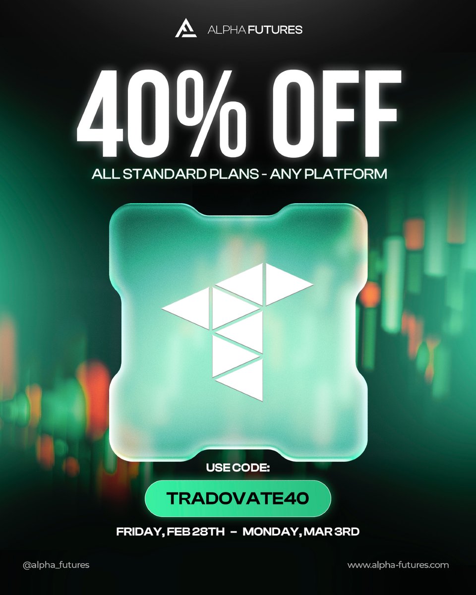 40% Off All Standard Plans on ANY Platform 🚀

Limited-time offer - use code TRADOVATE40 to save big 🔥

Hurry - offer ends Monday 3rd March 👀