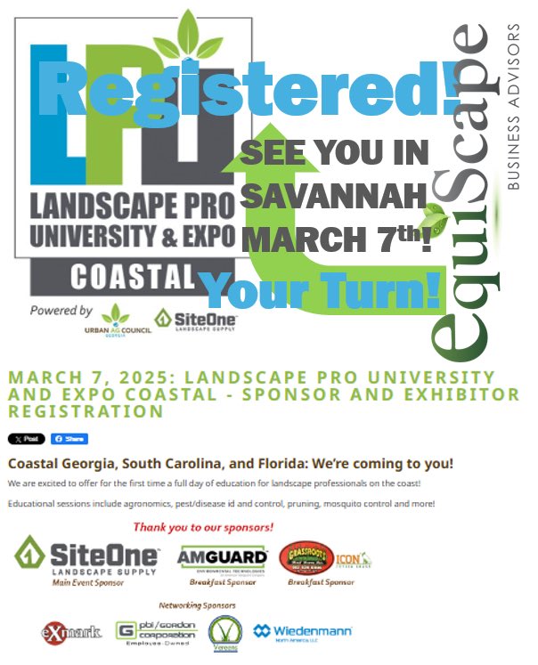 EquiScapeBA's tweet photo. 7 Days until Savannah! So excited to be involved with LPU Coastal.  Want to set up a discovery call prior and beat the rush?  We can do that as well!  Call or email TODAY!  770-685-4700 dwhittaker@equiscape.co https://t.co/KVpV9UMEZW https://t.co/4UMVR05Sol