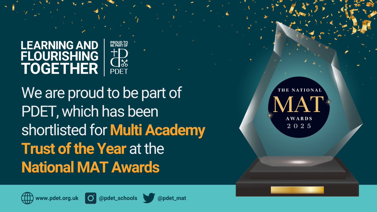 Our Trust has been shortlisted for Multi Academy Trust of the Year at the National MAT Awards. 👏#ProudtobePDET