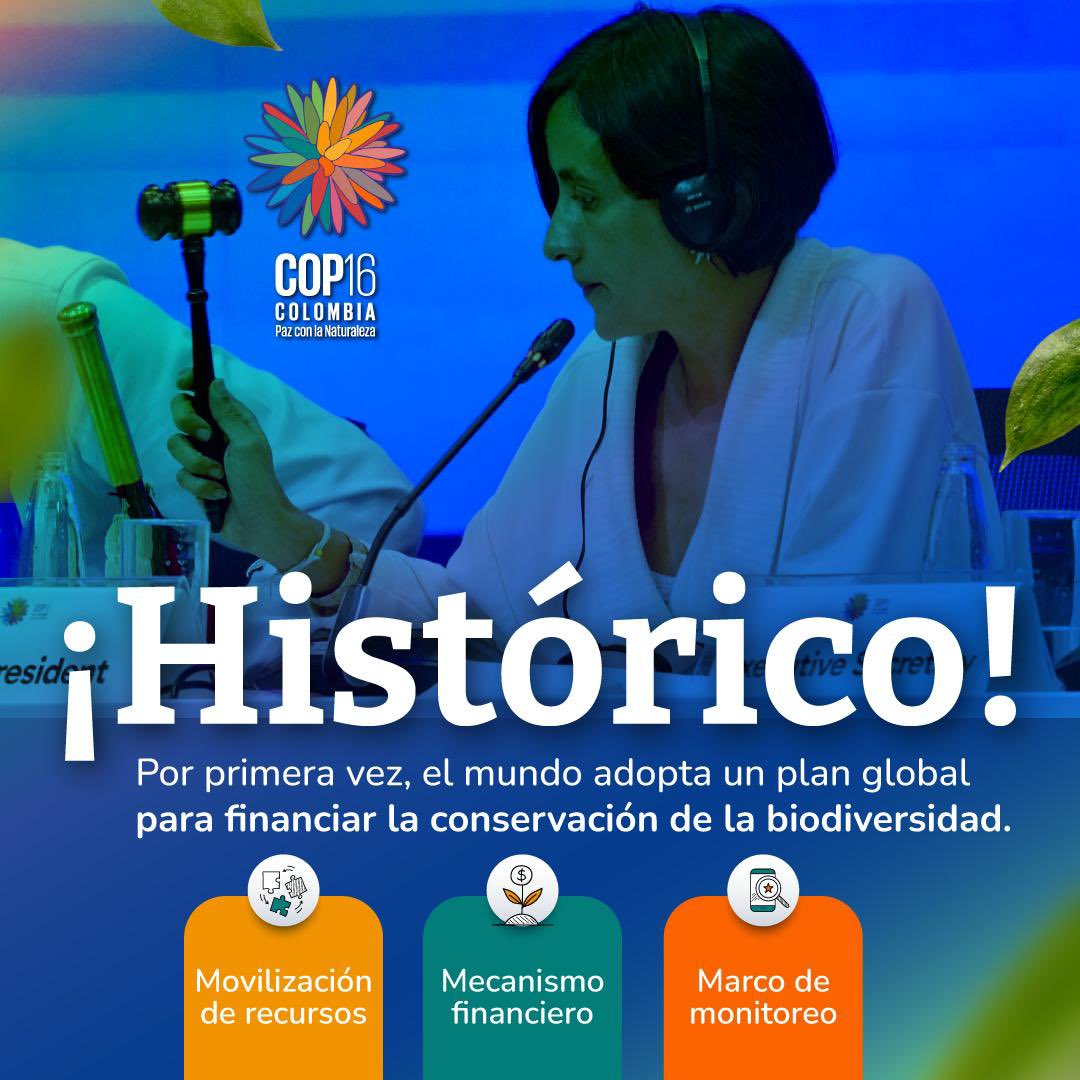 🌿 ¡La biodiversidad tiene respaldo!Una #COP16Histórica en la que logramos que el mundo adopte, por primera vez, un plan global para financiar su conservación.

Esto significa más recursos, monitoreo y un mecanismo financiero para hacer realidad el Marco Global de Biodiversidad y