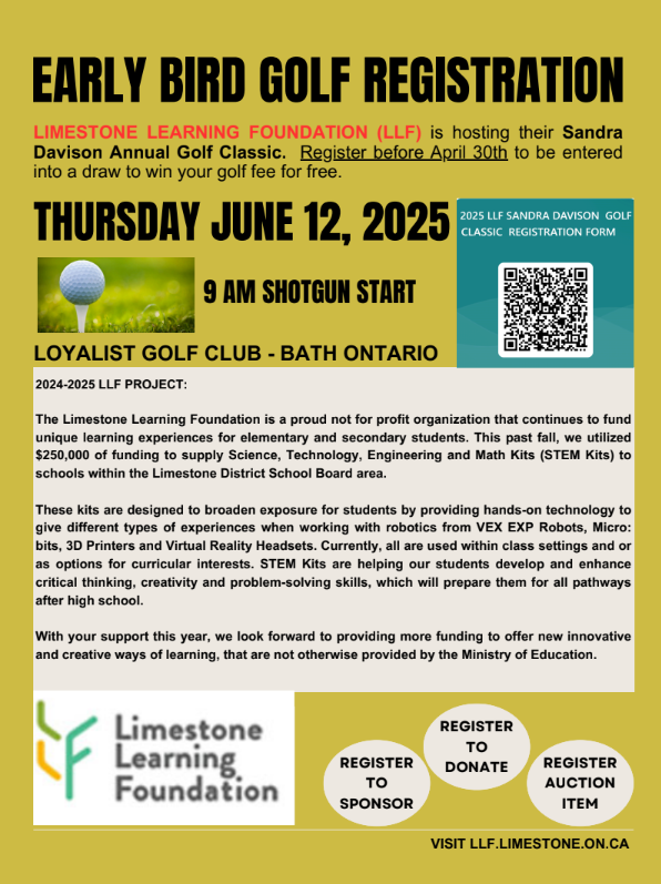 ⛳️ Early Bird Registration is OPEN! ⛳️
Join us for the Sandra Davison Annual Golf Classic on June 12, 2025, at Loyalist Golf Club! Register by April 30 for a chance to win your golf fee FREE! ⏳🏌️‍♂️
📍 9 AM Shotgun Start
🔗 Register now: bit.ly/3QEN6Hx

#LLFGolfClassic