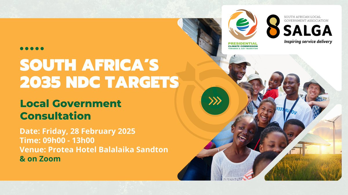 Presidential Climate Commission (@climateza) on Twitter photo <a href="/ClimateZA/">Presidential Climate Commission</a> Consultations on South Africa's 2035 NDC Targets continue ‼️
Today we are in consultation with Local Government - watch the discussion live facebook.com/share/v/15at52… <a href="/ClimateZA/">Presidential Climate Commission</a> Consultations on South Africa's 2035 NDC Targets continue ‼️
Today we are in consultation with Local Government - watch the discussion live facebook.com/share/v/15at52…